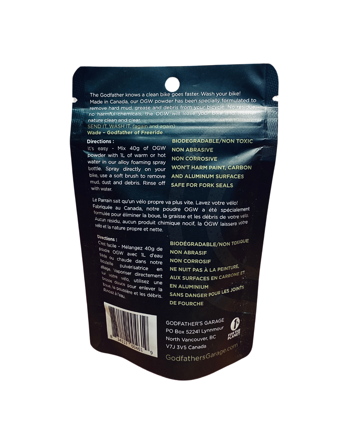 High Performance OGW POWDER Bike Wash Packets: 40g pouches - Case of 12